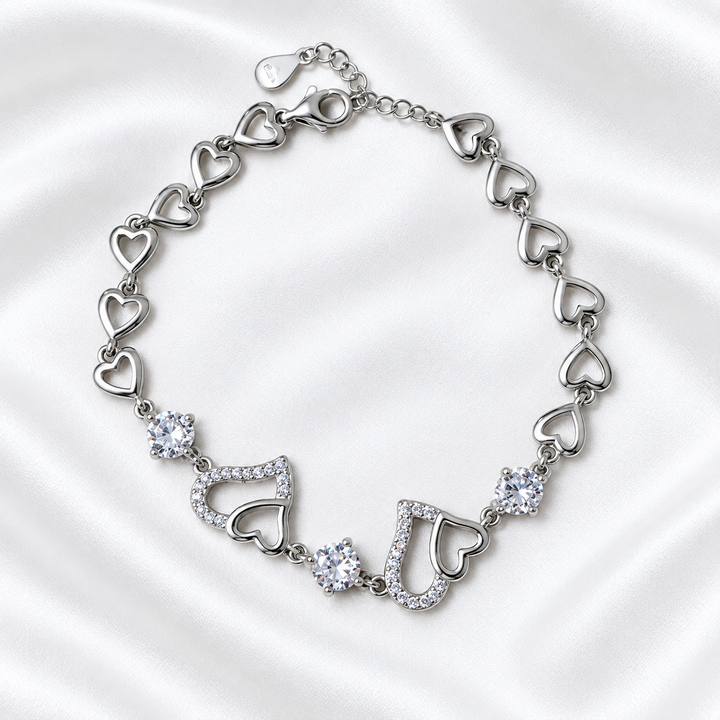 Eternal Hearts 925 Sterling Silver Bracelet - 20cm - adjustable 17cm-20cm