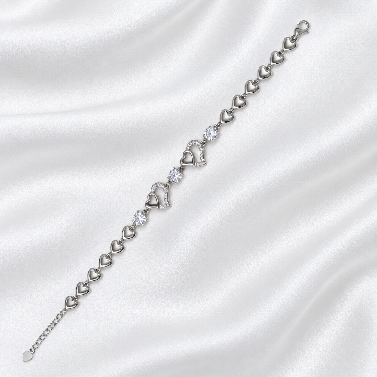 Eternal Hearts 925 Sterling Silver Bracelet - 20cm - adjustable 17cm-20cm