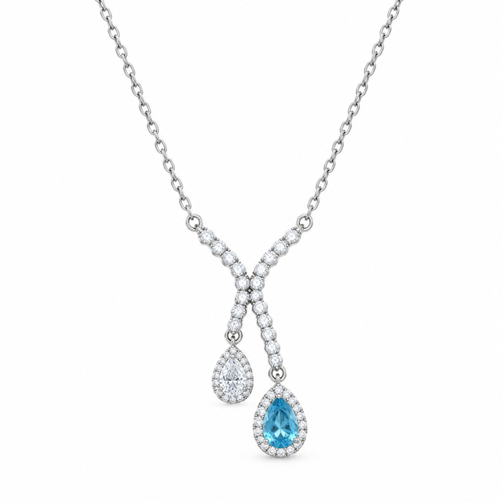 Aqua Duo Drop Necklace – Sterling Silver 925