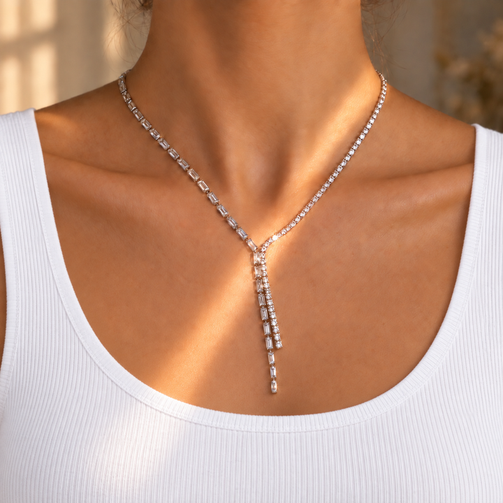 Baguette Symphony Cascading Tennis Necklace in 925 Sterling Silver 2ml