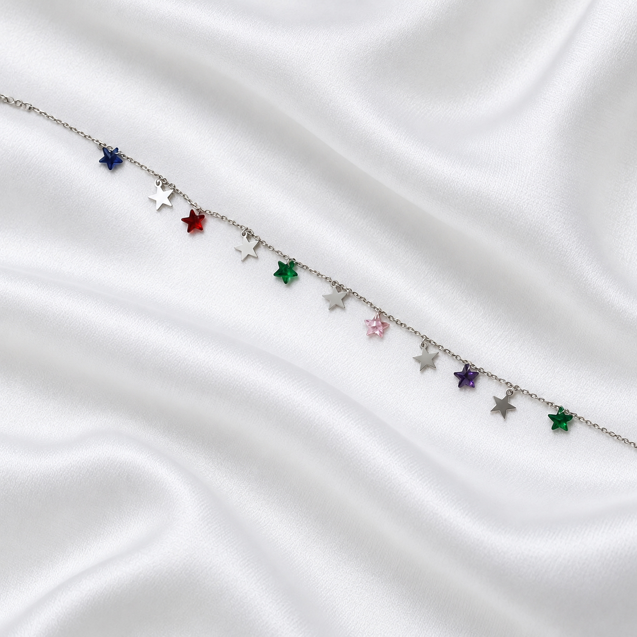 Colorful Star Charm Sterling Silver Anklet
