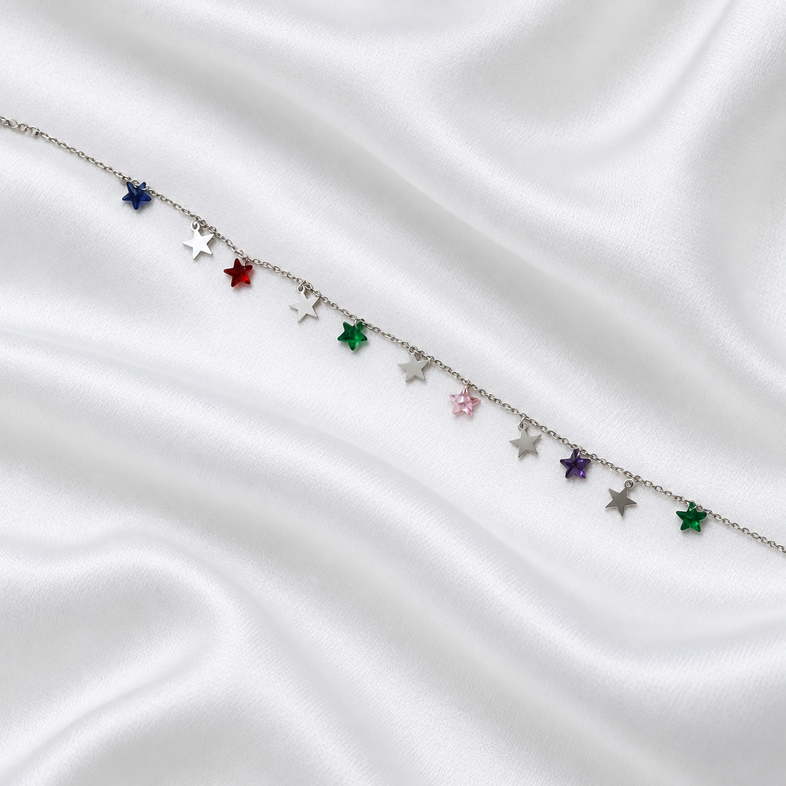 Colorful Star Charm Sterling Silver Anklet