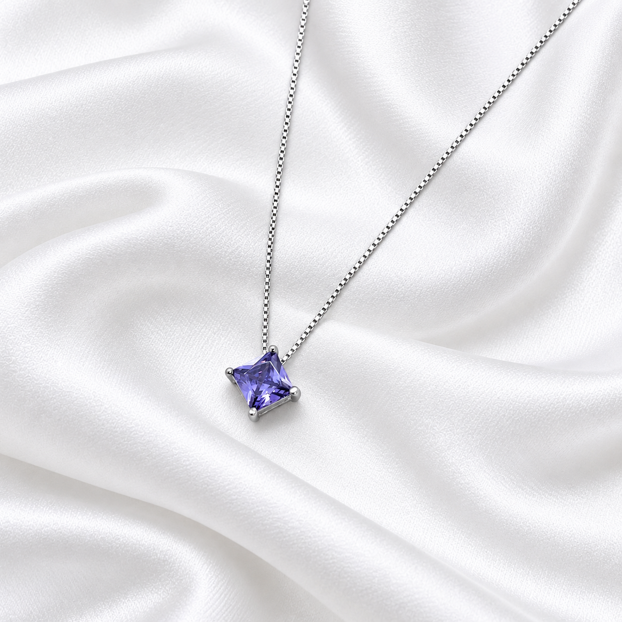 Princess-Cut Purple Stone Necklace