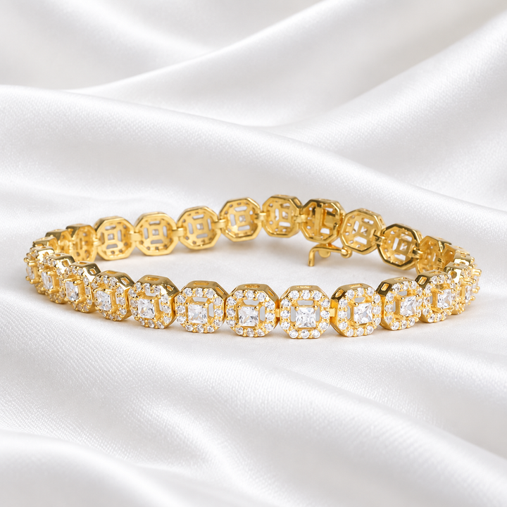 Luxe Geometric Halo Bracelet - 925 Sterling Silver with Gold Finish