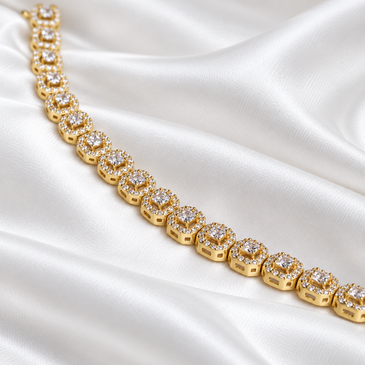 Luxe Geometric Halo Bracelet - 925 Sterling Silver with Gold Finish