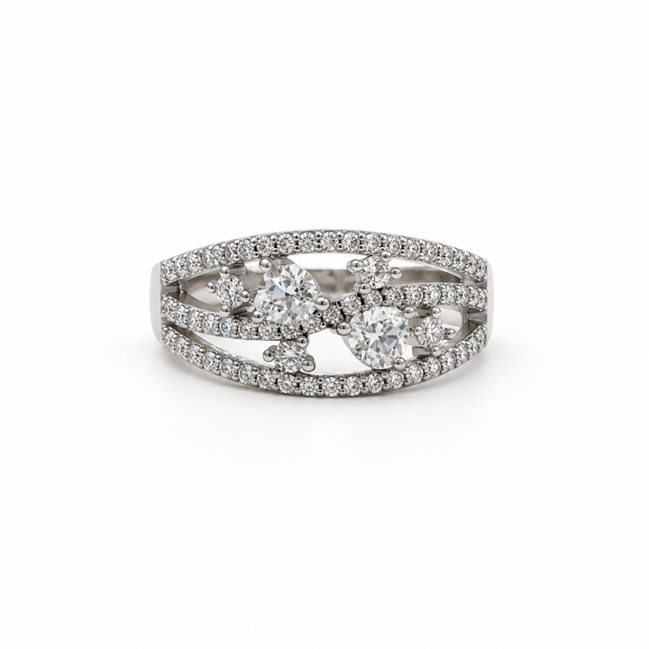 925 Sterling Silver Multi-Stone Open Design Ring – Elegant Crystal Statement Ring