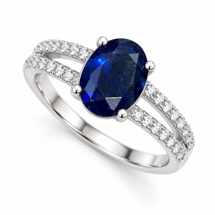 Women’s blue oval-cut cubic zirconia ring in 925 sterling silver
