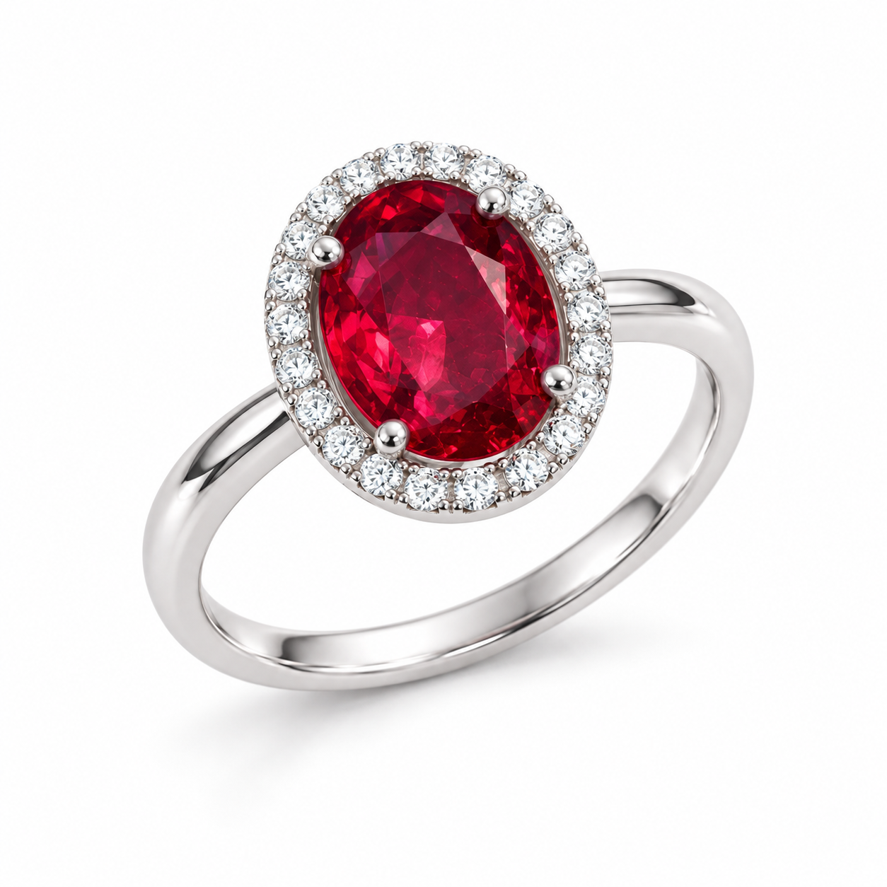 Women’s ruby-red oval cubic zirconia halo ring in 925 sterling silver
