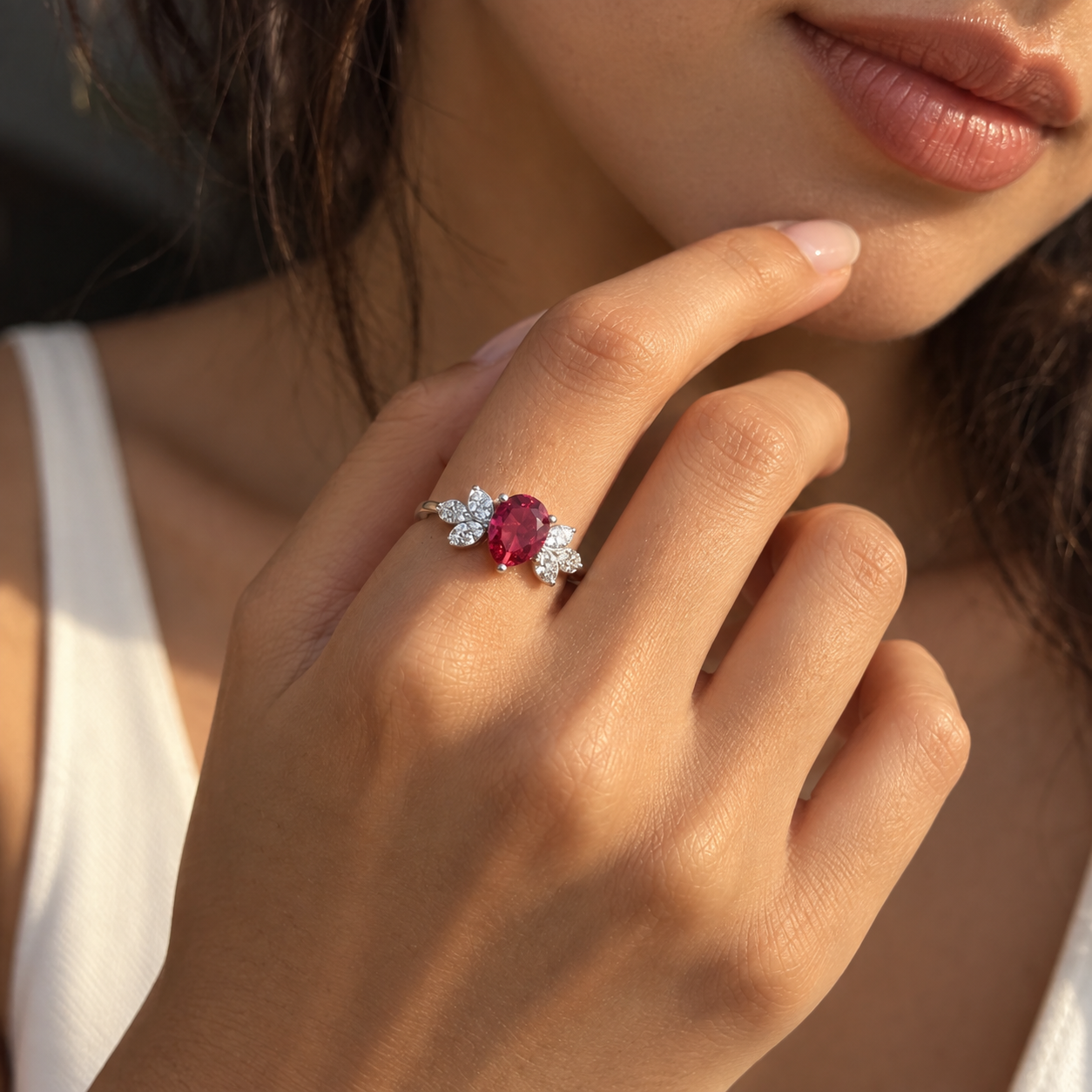 Ruby-Red Pear-Cut CZ Ring – 925 Sterling Silver
