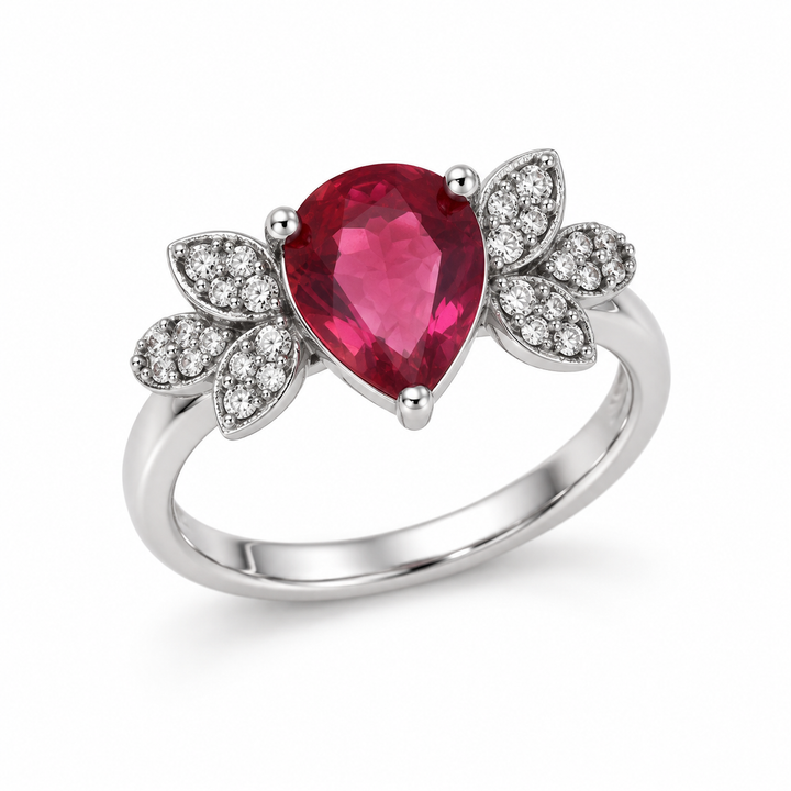 Ruby-Red Pear-Cut CZ Ring – 925 Sterling Silver