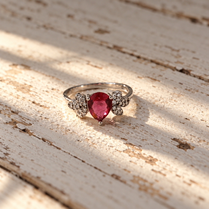Ruby-Red Pear-Cut CZ Ring – 925 Sterling Silver