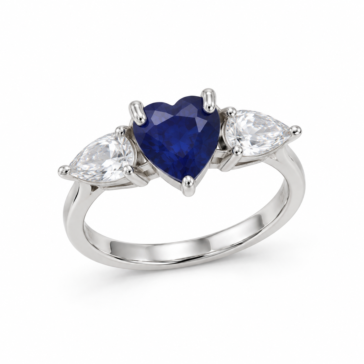 Women’s blue heart-cut cubic zirconia three-stone ring in 925 sterling silver
