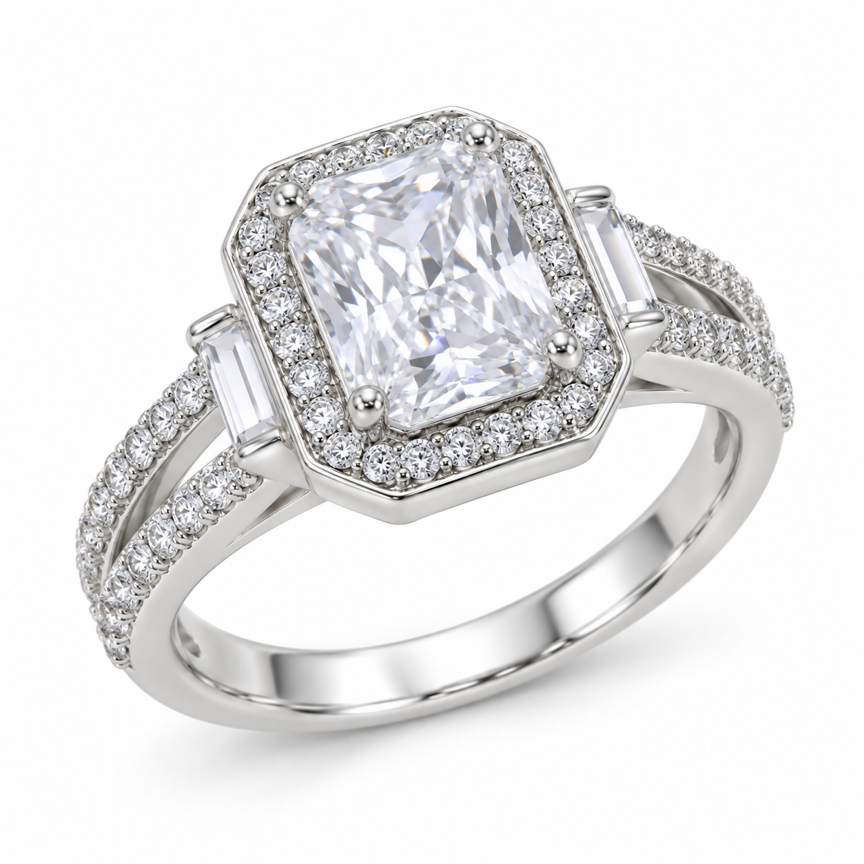 Radiant-Cut Cubic Zirconia Halo Ring – 925 Sterling Silver