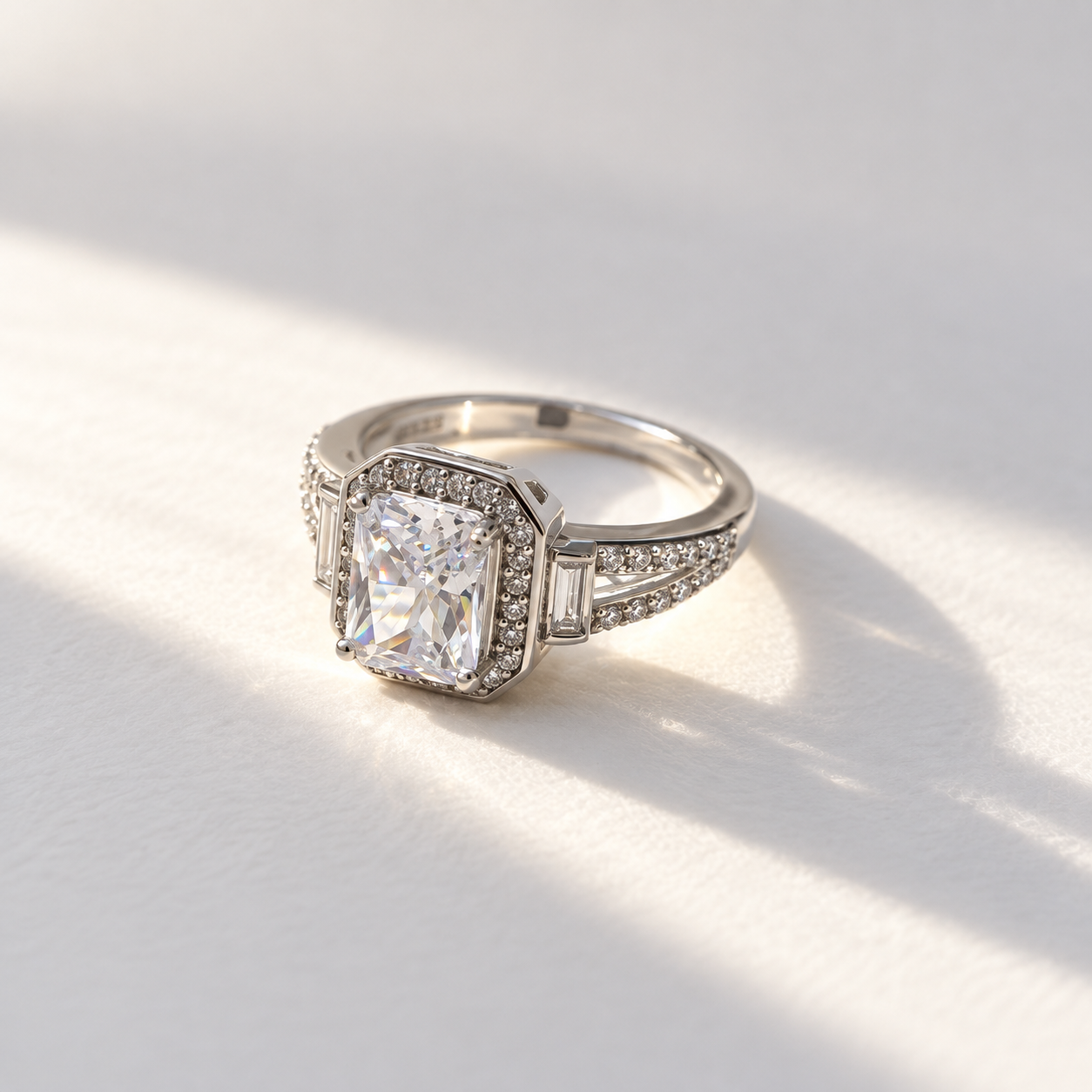 Radiant-Cut Cubic Zirconia Halo Ring – 925 Sterling Silver