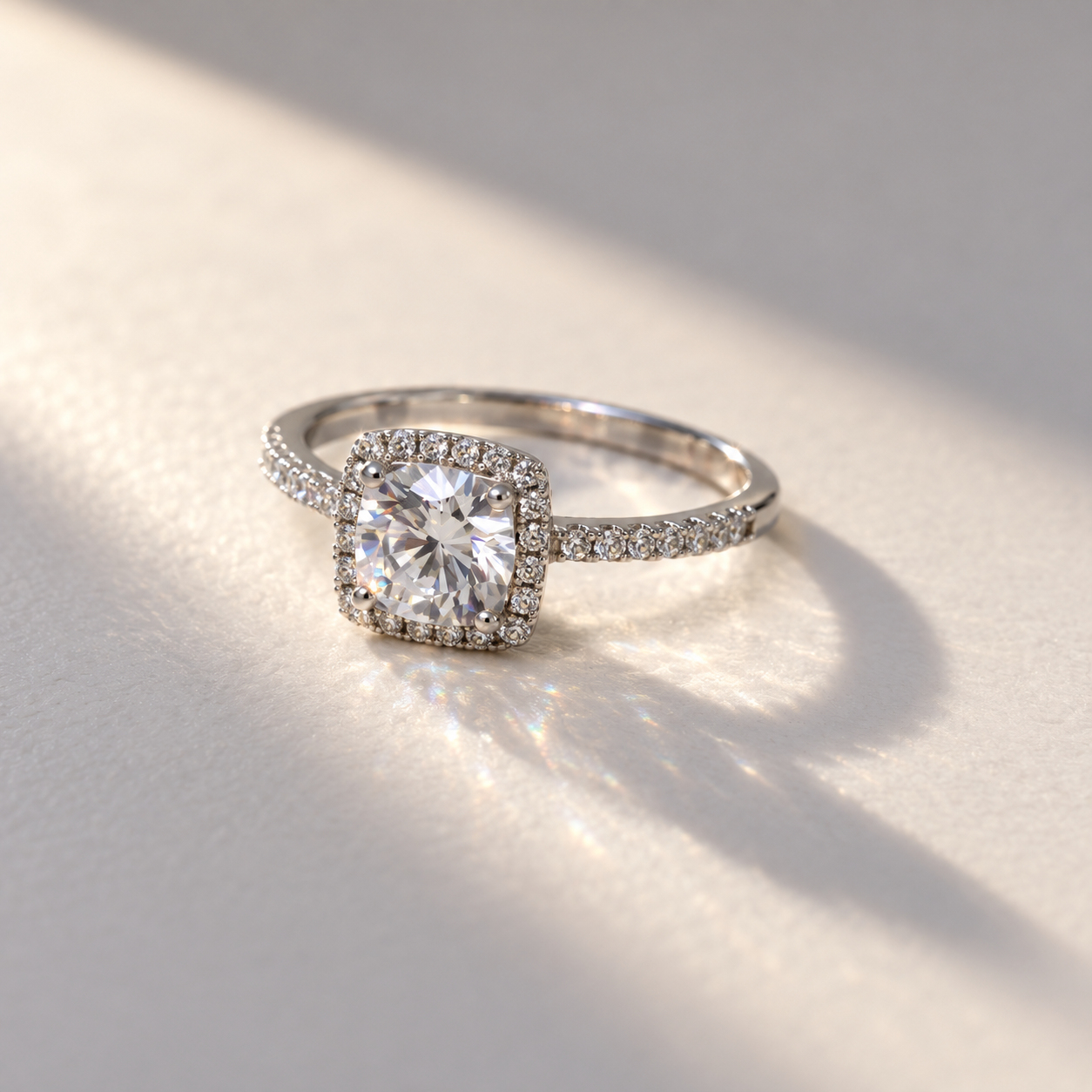 Cushion-Cut Cubic Zirconia Halo Ring – 925 Sterling Silver