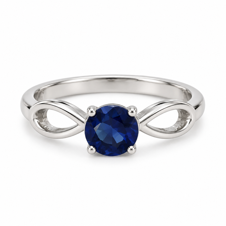 Round Blue Stone Infinity Ring – 925 Sterling Silver