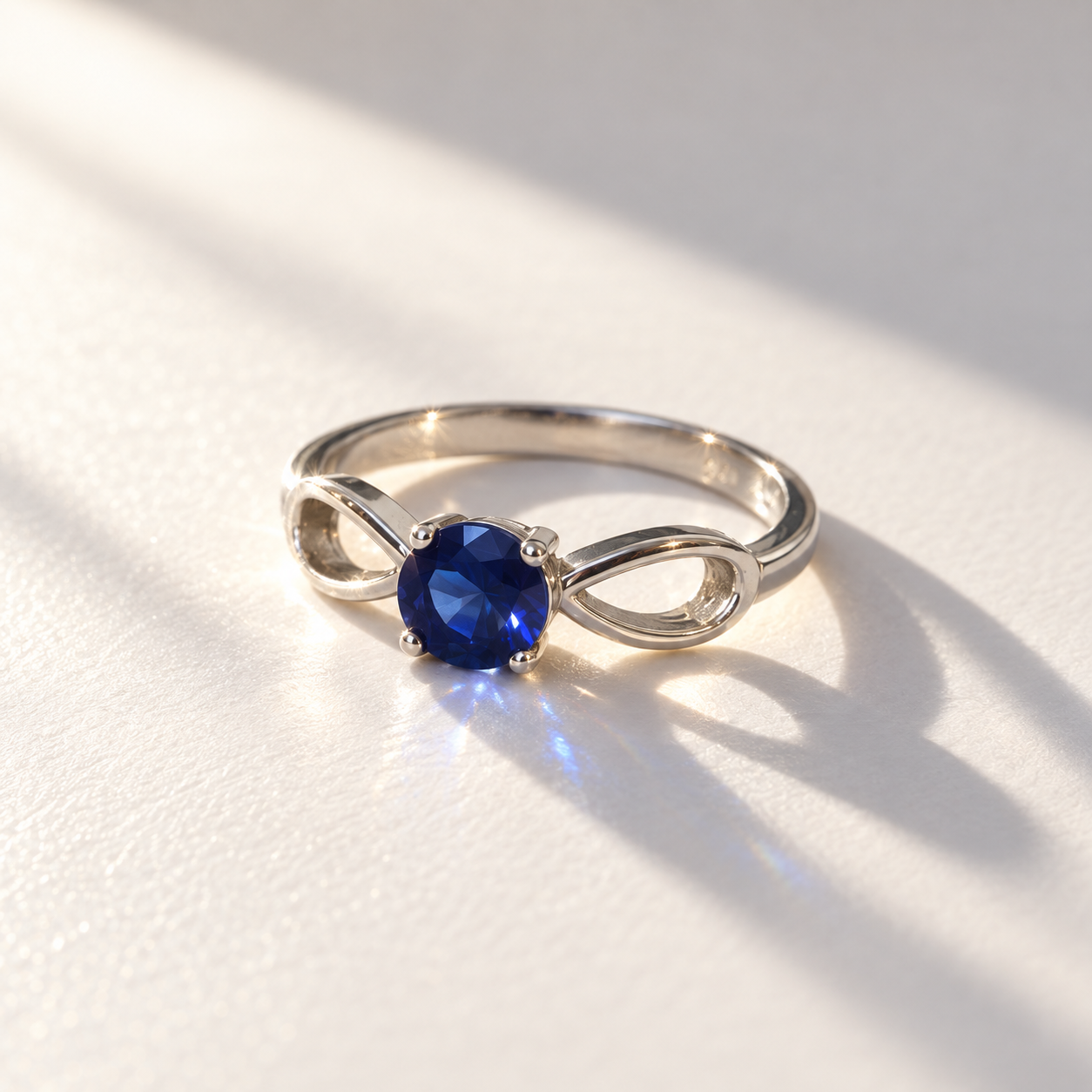 Round Blue Stone Infinity Ring – 925 Sterling Silver