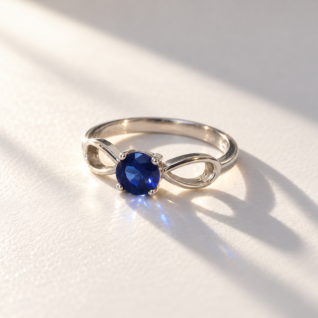 Round Blue Stone Infinity Ring – 925 Sterling Silver