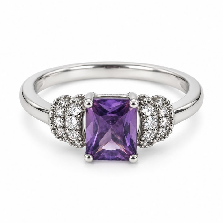 Square-Cut Amethyst Ring – 925 Sterling Silver