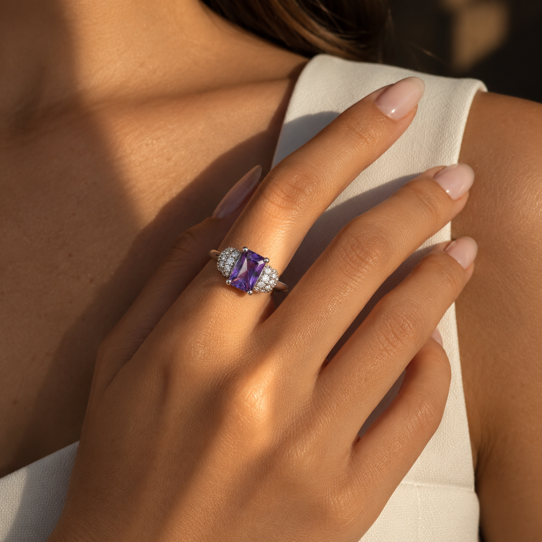 Square-Cut Amethyst Ring – 925 Sterling Silver