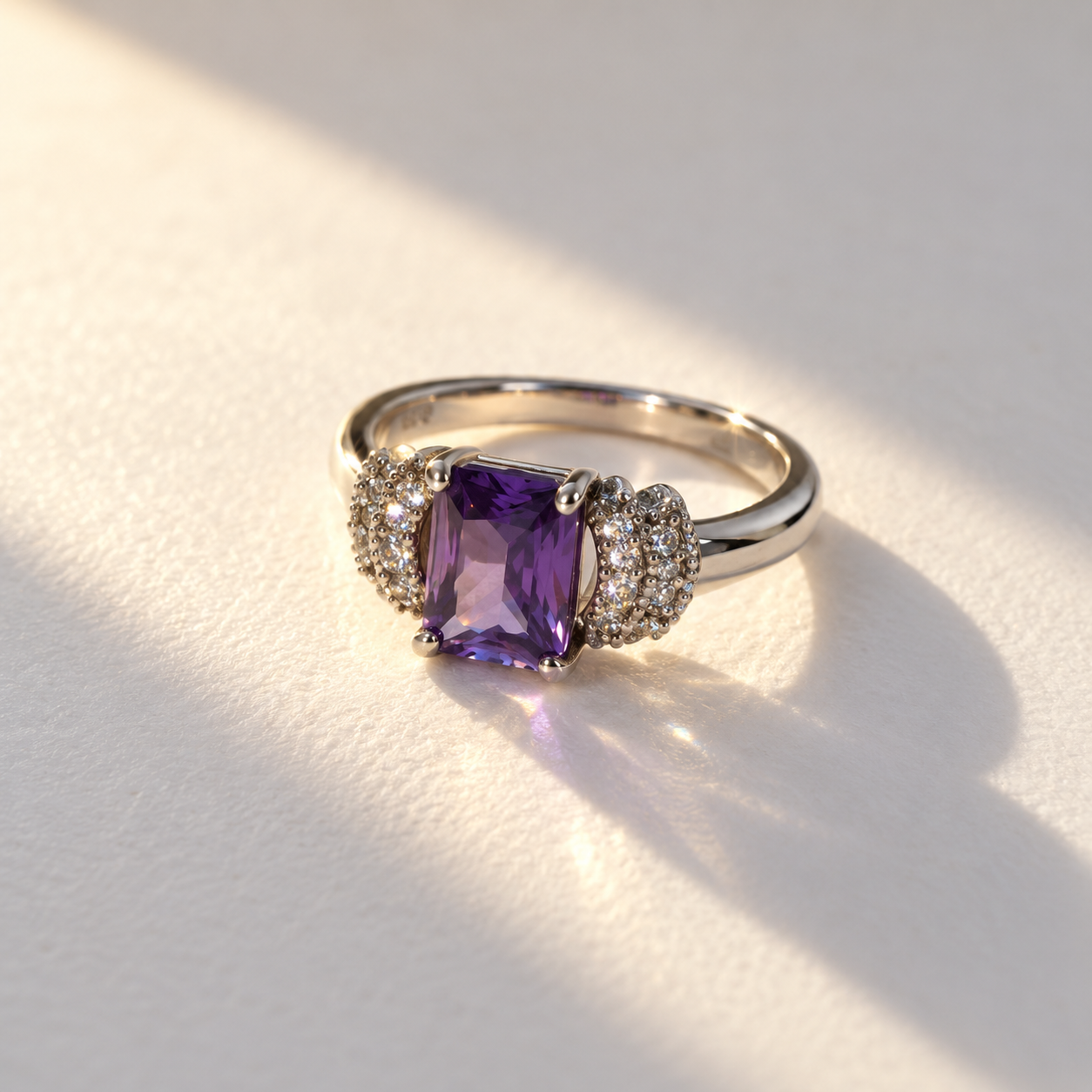 Square-Cut Amethyst Ring – 925 Sterling Silver