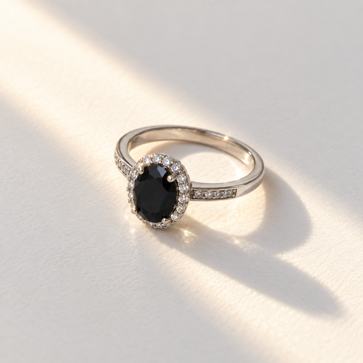 Oval Black Onyx Halo Ring – 925 Sterling Silver
