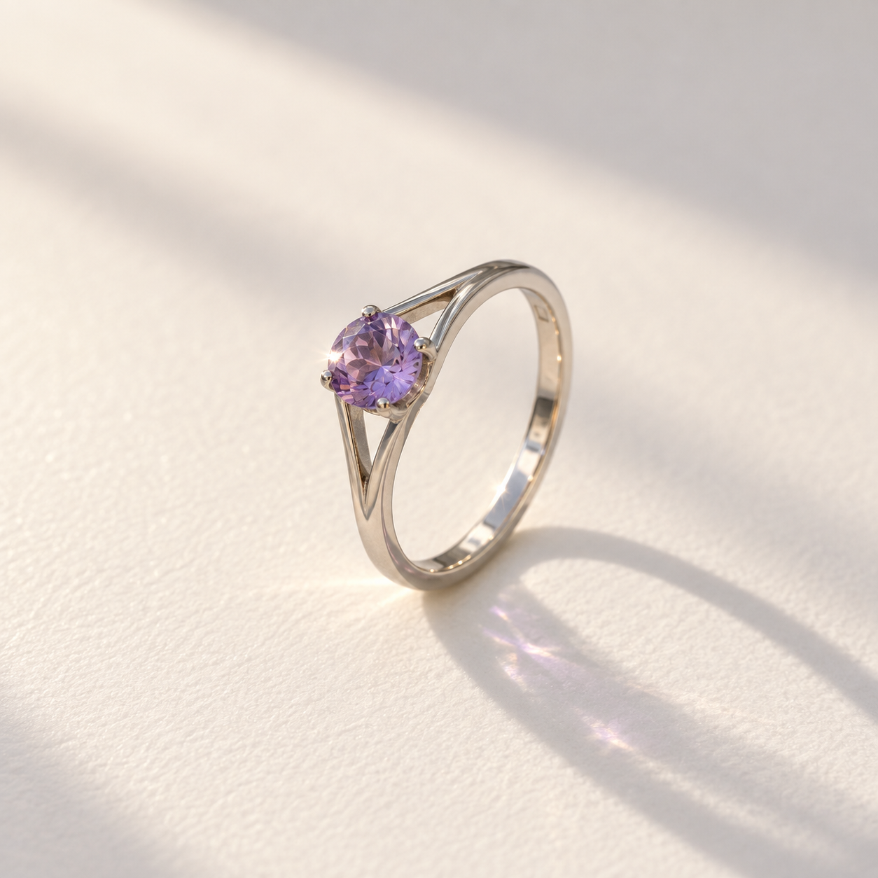 Round Purple Stone Solitaire Ring – 925 Sterling Silver