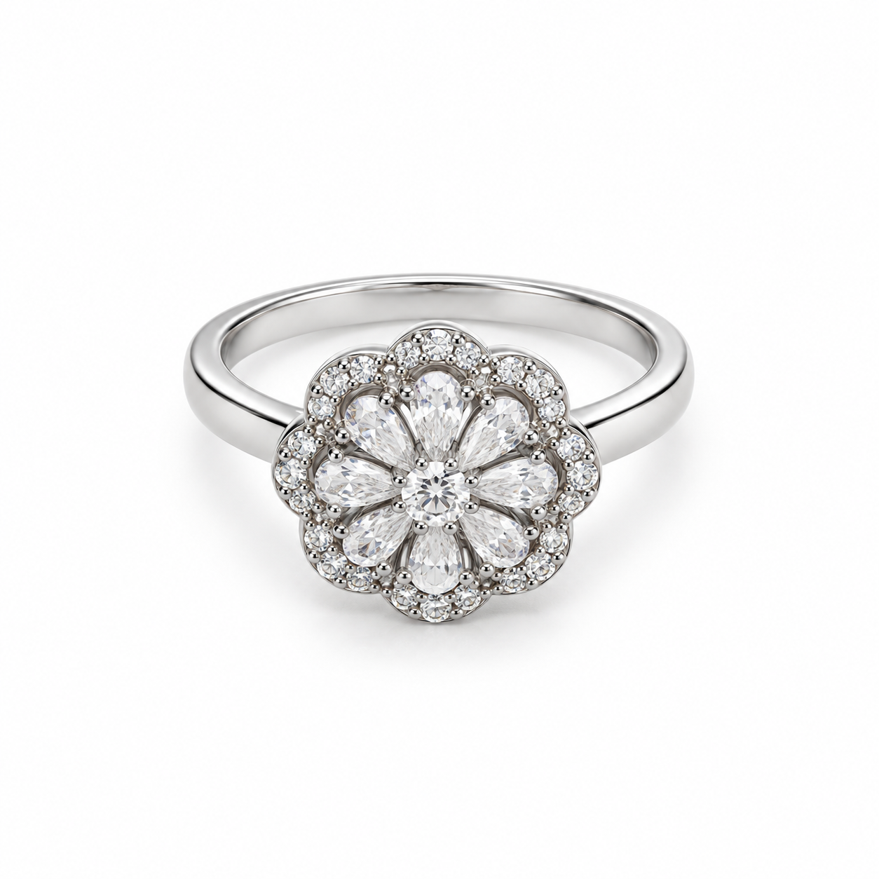 925 Sterling Silver Flower Ring with Sparkling Clear Stone