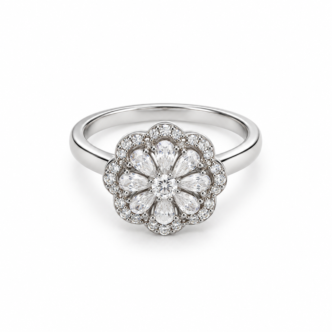 925 Sterling Silver Flower Ring with Sparkling Clear Stone