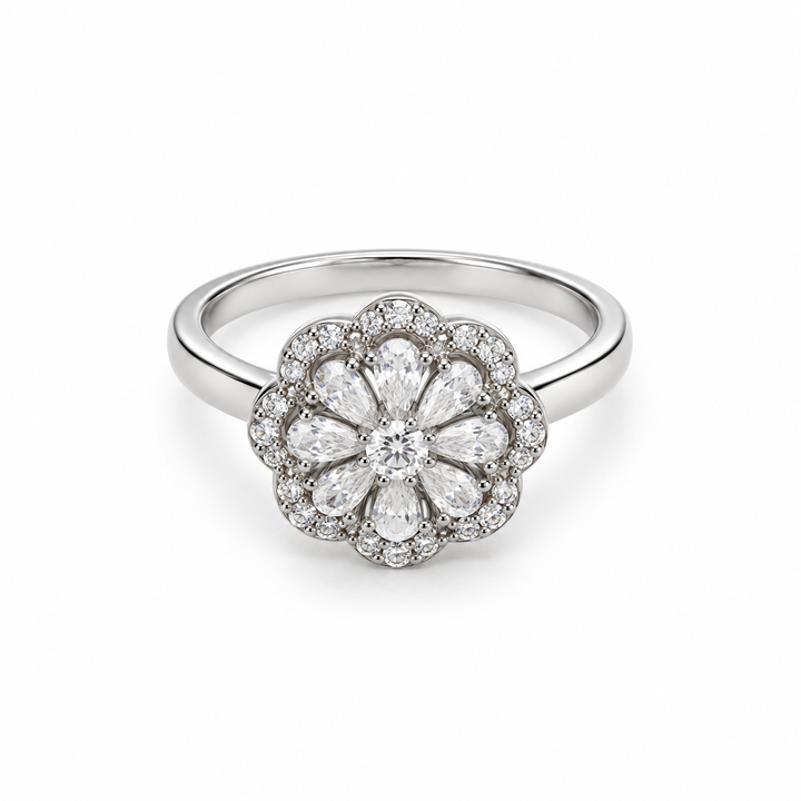 925 Sterling Silver Flower Ring with Sparkling Clear Stone