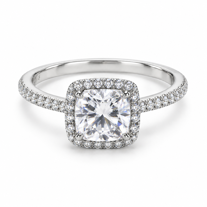Cushion-Cut Cubic Zirconia Halo Ring – 925 Sterling Silver