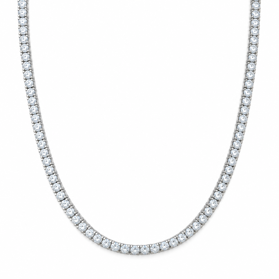 4mm Tennis Necklace – 925 Sterling Silver Cubic Zirconia Chain, 42cm