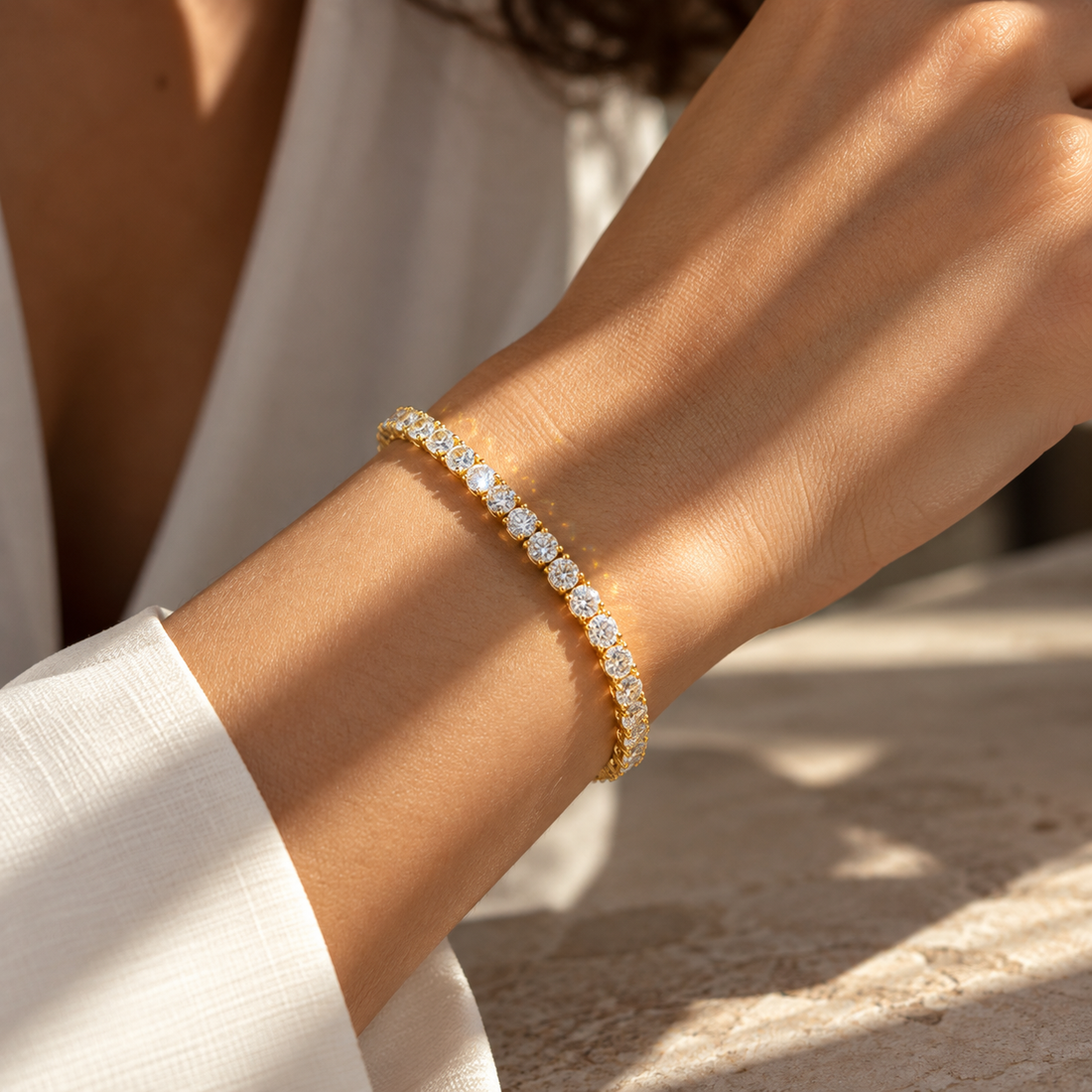 Gold-Tone Zircon Tennis Bracelet in 925 Sterling Silver – 4mm
