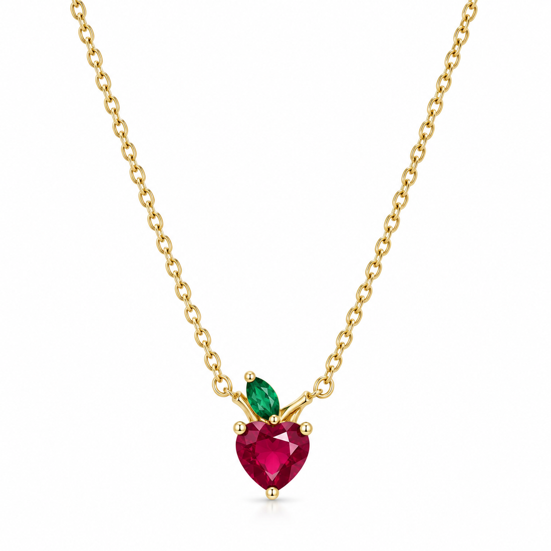 Sweet Cherry Heart Pendant Necklace - 925 Sterling Silver with Vibrant Ruby Zirconia