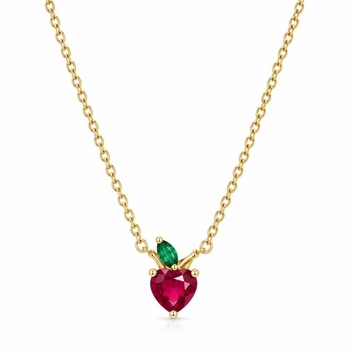Sweet Cherry Heart Pendant Necklace - 925 Sterling Silver with Vibrant Ruby Zirconia