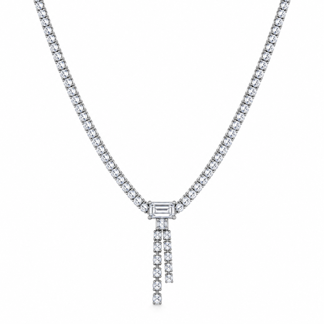 Baguette Drop Tennis Necklace – 925 Sterling Silver, 2mm