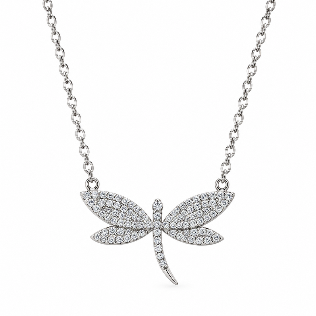 Shimmering Dragonfly Pendant Necklace - Pavé-Set 925 Sterling Silver Nature-Inspired Jewelry