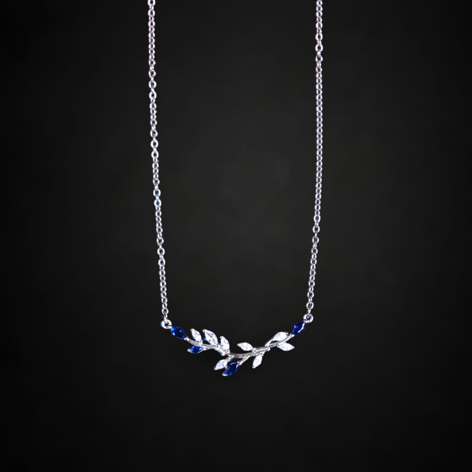 Blue Leaf Branch Necklace – 925 Sterling Silver