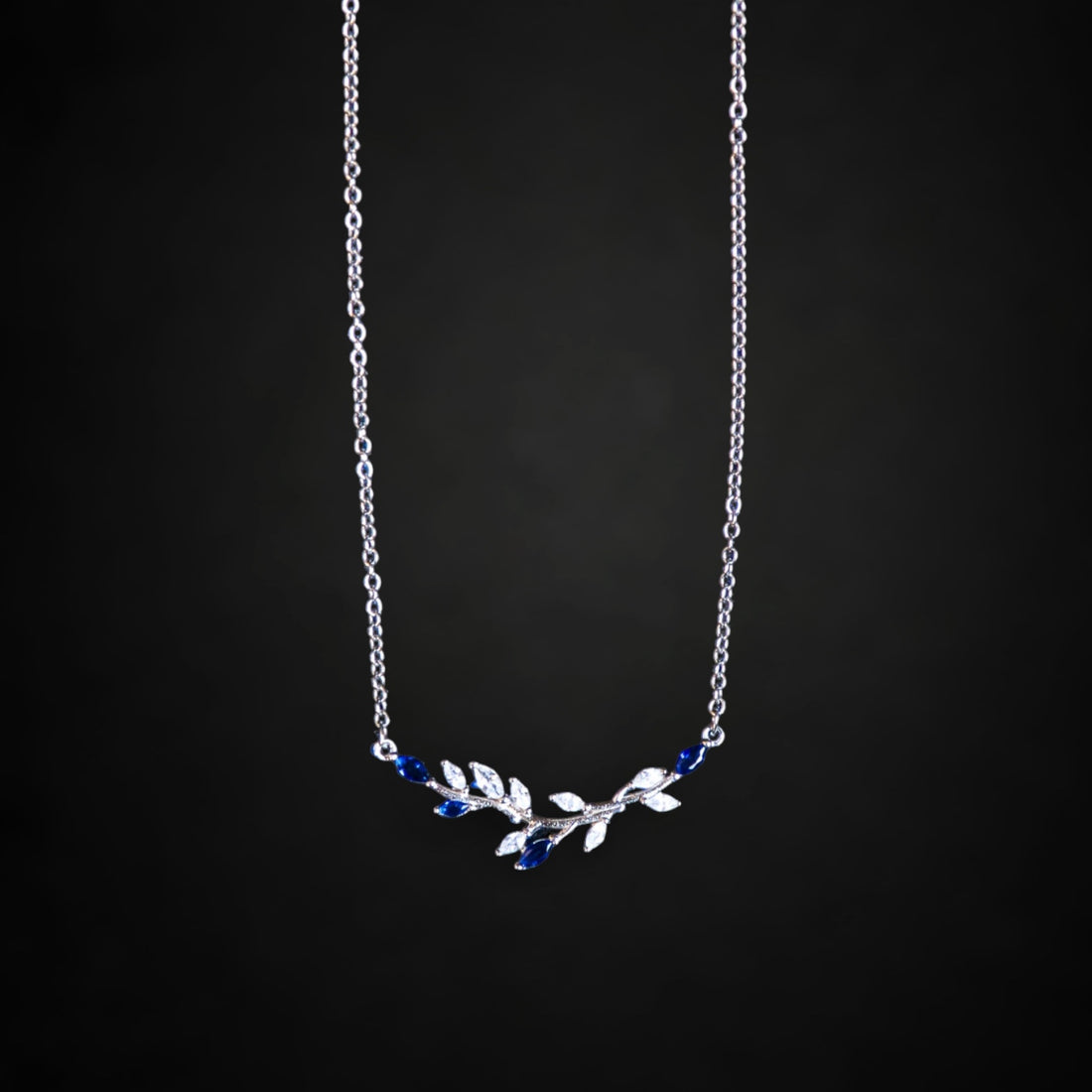 Blue Leaf Branch Necklace – 925 Sterling Silver