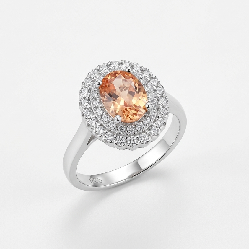 Yellow Citrine Double Halo Ring