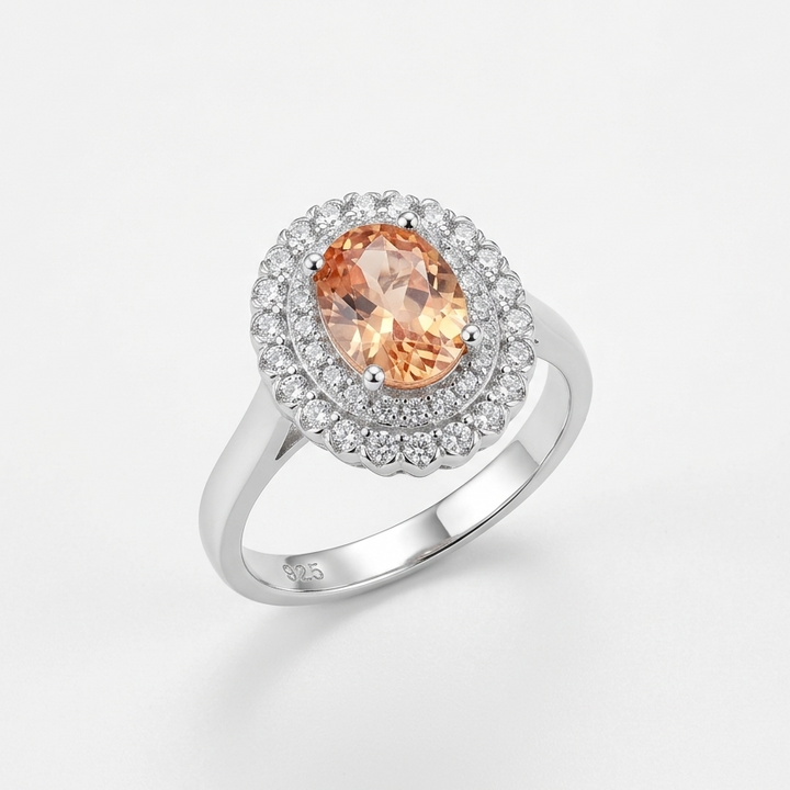 Yellow Citrine Double Halo Ring