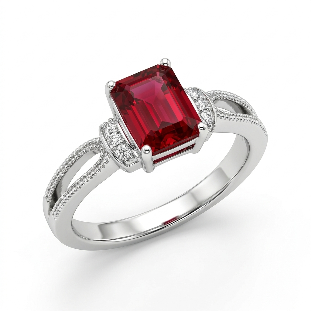 Red Radiance Duo Silver Ring - Sterling Silver 925