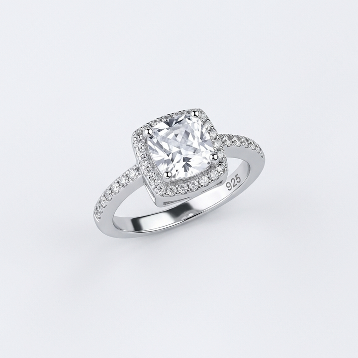 Cushion Cut Halo Ring – 925 Sterling Silver