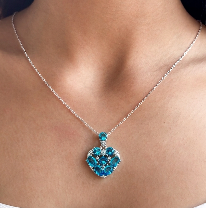 Blue Zircon Heart Pendant Necklace – 925 Sterling Silver