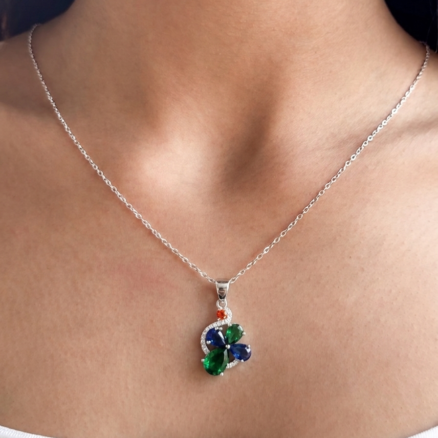 Sterling Silver Colorful Clover Pendant Necklace