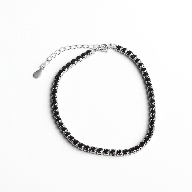 Midnight Sparkle Sterling Silver Tennis Bracelet – Black Zirconia Stones - 3mm
