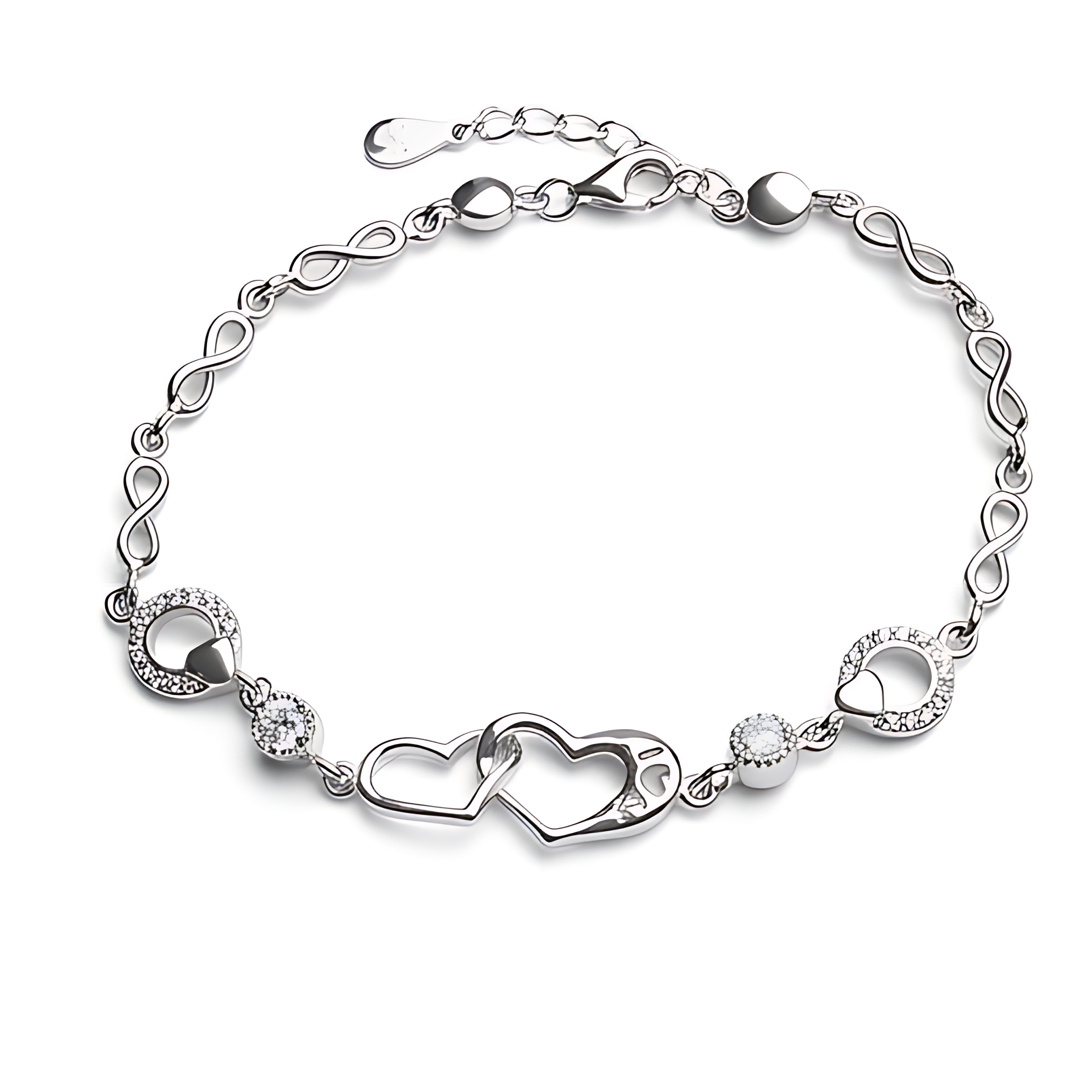 Double Hearts  infinity Silver Bracelet - Sterling Silver 925
