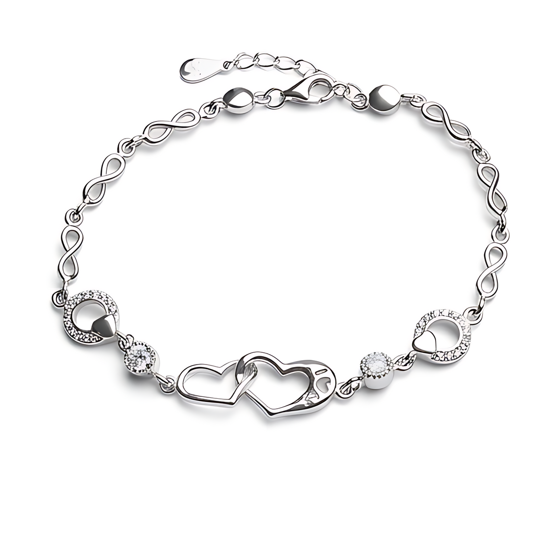 Double Hearts  infinity Silver Bracelet - Sterling Silver 925