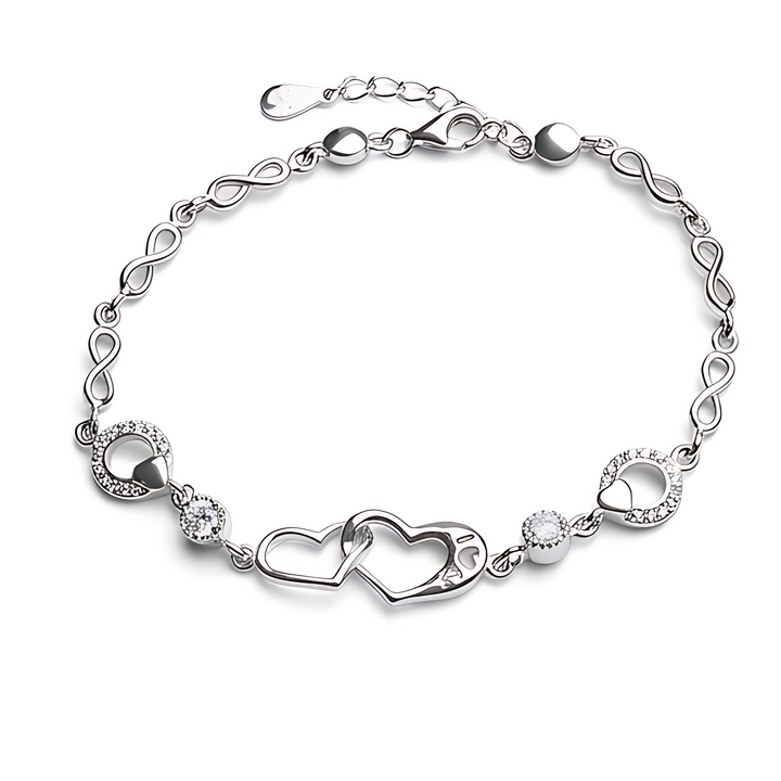 Double Hearts  infinity Silver Bracelet - Sterling Silver 925