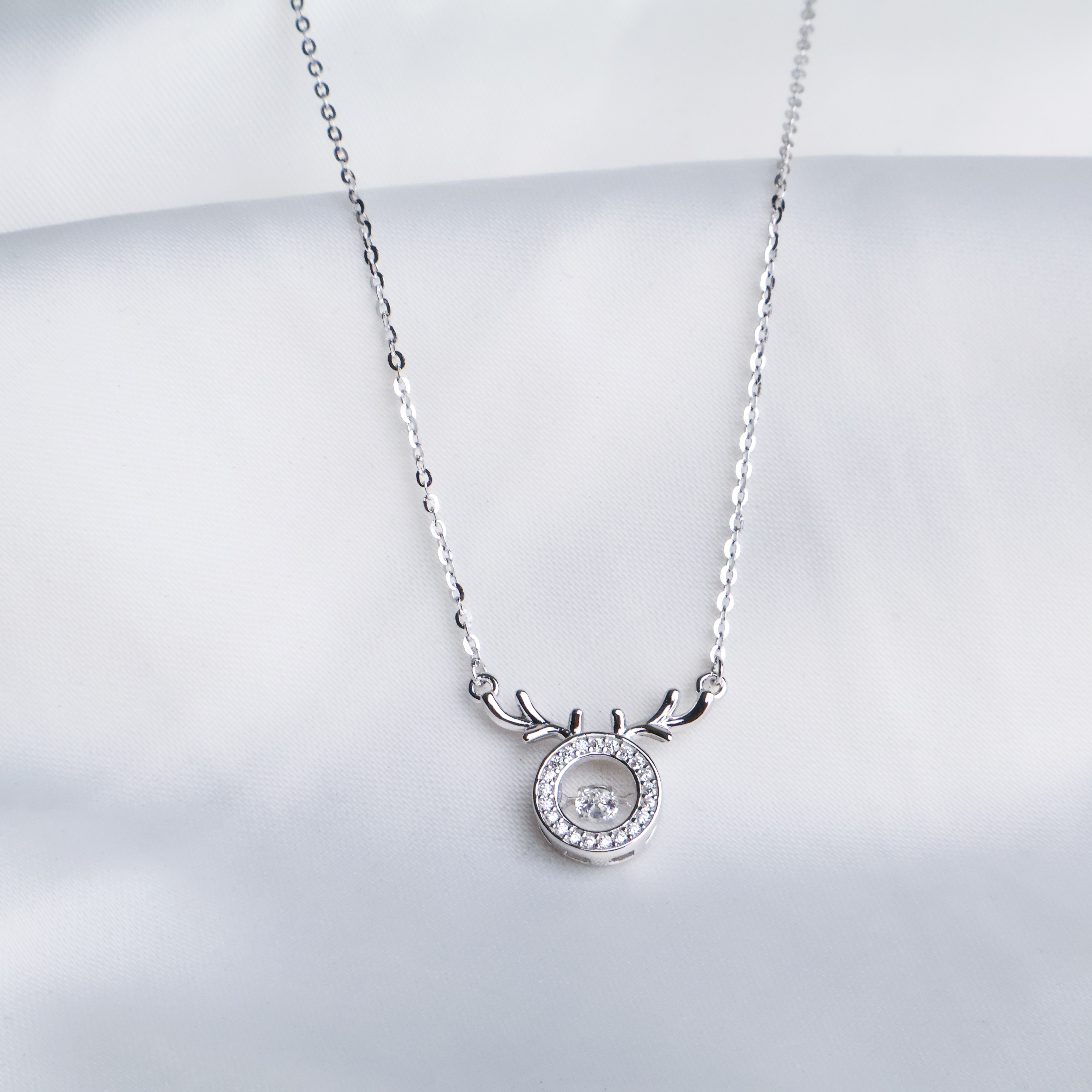 Dancing Stone Reindeer Antler Necklace - 925 Sterling Silver Halo Pendant